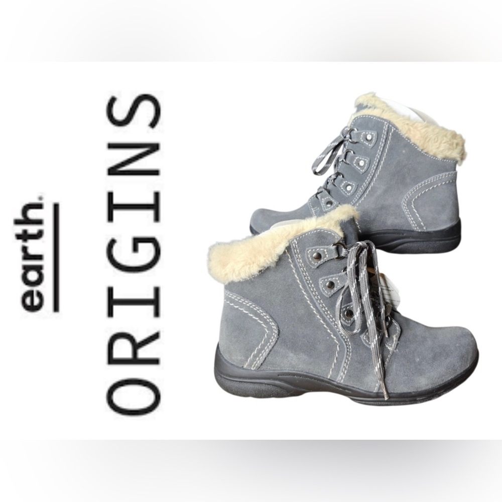 Earth Origins Sherpa Scarlett grey suede high top lace up boots with faux fur